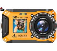 5K Underwater Camera 33FT Waterproof Camera for Snorkeling with 32GB Card Dual-Screen 64MP Compact Dustproof Floatable Autofocus Point and Shoot Digital Camera 1500mAh Battery(Yellow)