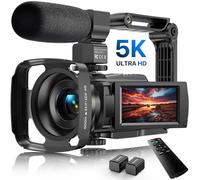 5K Video Camera Camcorder, 48MP Wifi IR Night Vision Vlogging Camera, 16X Digital Zoom Touchscreen Camera, 6Axis Anti-Shake with External Microphone, Lens Hood, Stabiliser, Remote Control &2 Batteries