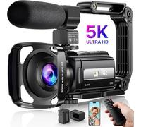 5K Video Camera Camcorder UHD 48MP WiFi Vlogging Camera for YouTube IR Night Vision Anti-Shake 16X Digital Zoom 3” Touch Screen Camera with Microphone,Handheld Stabilizer,Lens Hood,Remote,Batteries