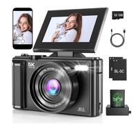 5K Vlogging Camera 75MP Digital Camera for YouTube, WiFi Autofocus and Anti-Shake, 3.0with 18X Zoom, Includes 32GB SD Card，2 Batteries and UV Filter (Travel Camera) (Black)