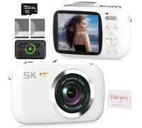 5K Vlogging Camera,80MP UHD Portable Digital Cameras for Vlogging,18X Zoom Travel Point and Shoot Camera with 32GB TF Card,Photography Cameras for Beginners Teen - White