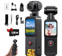 5K Vlogging Camera,Pocket Camera with 1.69" Touch Rotatable Screen,270° Rotatable Lens, External Microphone,128 GB TF Card