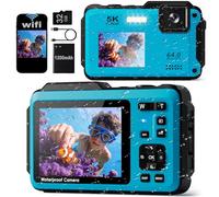5K Waterproof Camera,64MP Underwater Digital Camera,16FT Floating Camera for Snorkeling,Surfing,Swimming and Kayaking,Dual-Screen Selfie,Autofocus,16X Zoom,Fill Light,32GB Card,Type-C Rechargeable