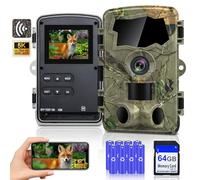 5K Wildlife Camera,64MP Full HD Wildlife Camera With Night Vision Motion Activated with Mobile Phone Transmission App with Battery, Infrared Trail Camera with 64G SD Card & 8 x AA Batteries，IP66
