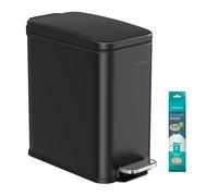 SONGMICS Bathroom Bin, Narrow Pedal Toilet Bin with Lid, Slim for Small Spaces, Steel, Soft Close, 2.6 Gallons (10 L), Black LTB561B10