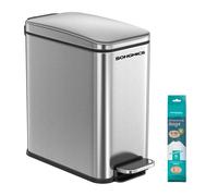 5L/10L Slim Pedal Bathroom Bin, Steel, Silver / 10L