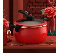5L & 7L Enamel Cast Pressure Cooker | Induction Hob Safe | Fast & Safe Pressure Lock & Release | Scratch-Resistant Non-Stick Interior | Easy Clean Large Capacity Pot for Family Cooking(A-Red,9IN)