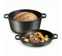 5L Cast Iron Dutch Oven for Bread Making & Sourdough, 2-in-1 Skillet Lid