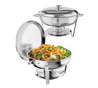 5L Chafing Dish Buffet Set, 2Pcs Round Chafer Set, Stainless Steel Buffet Server Food Warmers with Lids & Food Pans, Frame, Fuel Holder, Buffet Warmer for Catering Parties