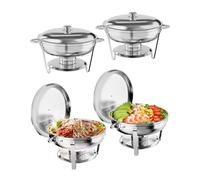 5L Chafing Dish Buffet Set, 4Pcs Round Chafer Set, Stainless Steel Buffet Server Food Warmers with Lids & Food Pans, Frame, Fuel Holder, Buffet Warmer for Catering Parties