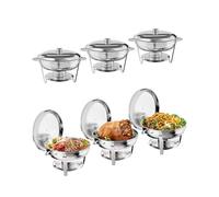 5L Chafing Dish Buffet Set, 6 Pack Round Food Warmer with Lid & Food Pans & Frame & Fuel Holder, Stainless Steel Chafers and Buffet Warmers Sets for Catering Events Wedding