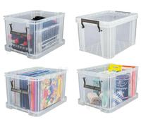 2X clear plastic storage boxes with lid stackable stacking clip look lid 5 litre