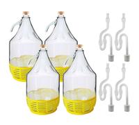 5l Glass Demijohn for Wine Making/Home Brewing and Storage,Screw top caps + Protective Base,airlocks+bungs Included (Pack of 4)
