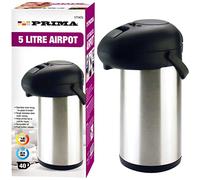 5L Prima Professional Stainless Steel AIRPOT HOT & Cold Drinks Tea Coffee Vacuum Flask JUG Energy Saver Pump Action AIR Pot Insulated Carry Handle Travel UK Free P&P