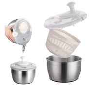 5L Salad Spinner, Salad Spinner Large, Stainless Lettuce Spinner with Vegetable Washing Basket and Serving Bowl for Efficient Salad Preparation and Food Washing