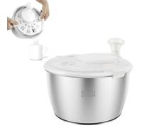 5L Stainless Steel Salad Spinner with Stop Button Quick and Easy Lettuce Spinner with Transparent Lid & Drainage Hole, Vegetable Dryer, Fruit Washer with Non-Slip Base, Dishwasher Safe