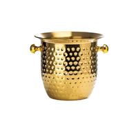 5Liter Portable Stainless Steel Wine Buckets,Surface with Hammered Texture,with Handle and Ice Clamp,for Champagne,Beer,Camping,Picnic,Party for Wine, Drinks, Bar, Beverage Cooler(Gold)