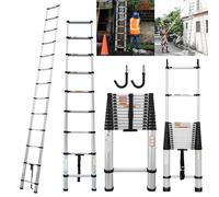 5M/16.4FT Multi Purpose Aluminum Telescopic Ladder, Extension Tall Loft Ladder with 2 Detachable Hooks, Step Adjustable for RV, Attic, Household, Portable Adjustable, EN131, 330lb Max Load