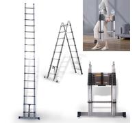 5m/16.4ft Telescopic Ladder, Extension Portable Loft Stainless Steel 2.5M+2.5M A Frame Foldable Collapsible Extendable Ladder, Max Load 150kg/330lbs