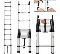 5M/16.5FT Telescopic Extension Ladder with Roof Hook Aluminium Multi-Purpose Folding Portable Heavy Duty Ladder with Non-Slip Feet EN131 Safe Standard Telescopic Ladder Step Ladder 330lbs Max Load