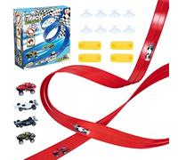 5m/196In Red Speed Track - Flexible Racing Set with 4 Cars & Suction Cups | Hot Wheels Compatible Race Track for Windows、Walls, Ultimate Car Ramp Challenge Kit for Kids