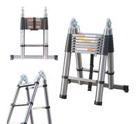 5M/2.5M+2.5M Stainless Steel Folding Ladder Easy To Store & Carry Adjustable Height Extension 16 Steps for Roof Attic Stairs EN131 Safe Standard MAX Load 330LB
