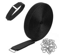 5m × 2cm Black Ratchet Straps, Adjustable Cable Ties with Hook and Loop, Storage Straps with 25 Buckles, Nylon Securing Cinch Strap for Cables, Wires, Rope, Organization for Home, Garage, Workshop