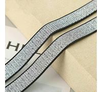5M/2M Length Glitter Elastic Spandex Ribbon Band Gold/Silver Metallic Finish | DIY Lingerie Strap & Waistband Sewing Trim-Silver-Black Border-Width 20mm-2Meters
