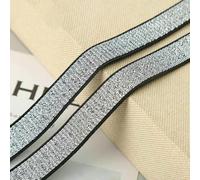 5M/2M Length Glitter Elastic Spandex Ribbon Band Gold/Silver Metallic Finish | DIY Lingerie Strap & Waistband Sewing Trim-Silver-Black Border-Width 30mm-5Meters