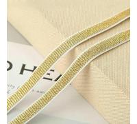 5M/2M Length Glitter Elastic Spandex Ribbon Band Gold/Silver Metallic Finish | DIY Lingerie Strap & Waistband Sewing Trim-Gold-White Border-Width 10mm-2Meters