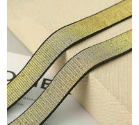 5M/2M Length Glitter Elastic Spandex Ribbon Band Gold/Silver Metallic Finish | DIY Lingerie Strap & Waistband Sewing Trim-Golden-Black Border-Width 20mm-5Meters