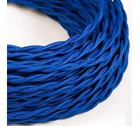 5m 3 Core Twisted Vintage Braided Electrical 6mm Cable with Earth Wire, Dark Blue Antique Woven Silk Covered Lighting Flexible Fabric Wire for DIY Industrial Pendant Light, VDE Certification