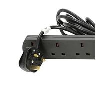 Mercury 4 Gang Extension Lead 5.0 Metre Black UK 13 Amp Rated 4 Socket Extension Lead, 4 Way Power Strip, Wall Mountable Cable Extension for Home or Office use, full Copper Conductor