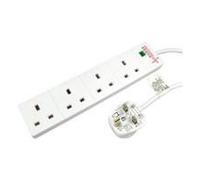 5m 4 Gang Surge Protected LED Indicator UK Mains Extension - White