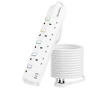 5M 4 Way Extension Lead with 3 USB Ports, Plug Extension Socket with Independent Switchs, Extension Cable with 2 USB A & 1 PD 20W USB C, Wall Mount Extension Cord, 13A Fused UK Plug 3250W for Home