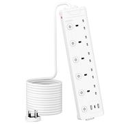 5M 5 Gang Extension Lead with 3 USB Slots Multi Plug, Mscien Extension Lead with 5M with Individual Switch, White 5 Metre, For Home Dorm Office Extension