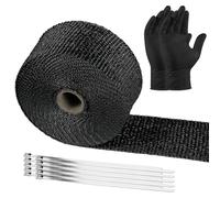 5M×5CM Exhaust Wrap Tape Kit,Exhaust Heat Wrap Roll for Motorcycle Manifold | Fiberglass Heat Shield Pipe Insulation Cloth Exhaust Bandage Set with 20 Stainless Steel Ties & 1 Gloves for Car motorcycle