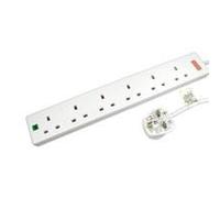 5m 6 Gang Surge Protected LED Indicator UK Mains Extension - White