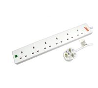 5m 6 Gang Surge Protected LED Indicator UK Mains Extension - White