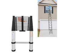 5M Aluminium Telescopic Ladders 12 Steps Extending Ladder Straight Ladders for Multi-Purpose Indoor Outdoor Roof Work Decoration Builder Supply 150KG Capacity