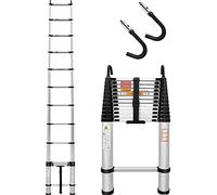 5M Aluminum Telescoping Ladder with Detachable Hooks Telescopic Extension Ladder Retraction Collapsible Ladder Portable Folding Lightweight, Capacity 330LBS