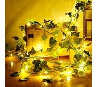 5M Artificial Ivy Leaf Garland with 50 LED String Light,Green Ivy Leaf Garland String Lights Battery Operated Flexible Copper Fairy String Lights Hanging for Wedding Party Home Wall Decor (5M)