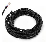 5m Black Vintage Twisted Fabric Cable, 2 Core 0.75mm² Pure Copper Braided Lighting Flex, VDE Certified Double Insulated Electrical Wire for Pendant Lamp, Retro Chandelier & DIY Industrial Lights