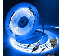 5M Blue COB Strip Light, 12V Easter LED Tape Lights with Power Supply, CRI93+ High Bright Flexible Cuttable Dimmable Lights for Bedroom, Gaming Room, TV Backlight, Display Cabinet, Garage DIY Decor
