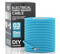 5m Blue Coloured 3 Core Electrical Cable, 16.4ft Twin and earth Flex 7mm Fabric Braided Cable Vintage Style Lighting Lamp Cord for DIY Pendant Lightning Appliances (Light Blue)