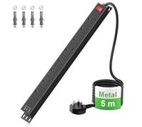 5M Cable - 8 Way Extension Lead with USB C PD 20W, Surge Protected Extension Lead with Switch, Desk/Wall Mounted Power Strip for Office/Home/Computer Room/Garage, Metal Casing, Black
