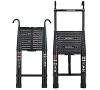 5M Collapsible Telescoping Ladder Folding 16.5FT Tall Extension Ladders Aluminum Ladder for Roofing Business, with 2 Detachable Hooks