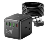 5M Cube Extension Lead with USB C Slots PD65W, 3 Way Multi Plug Power Strip with Switch, Overload Protection Extension Cable with 4 USB Ports(2 Type-C), Long Extension Lead for Office, Home, black