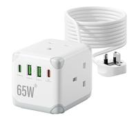 5M Cube Extension Lead with USB(PD65W), 3 Way Plug Extension Socket with 2 USB-A & 2 USB-C, Overload Protection Desk Extension Lead with Switch, Long Extension Cable for Home, Office(13A/3250W)