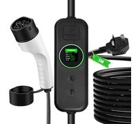 5M EV Charger Cable Type 2 to UK 3 Pin Plug, for EVs & PHEV | Portable Electric 3.6KW Car Charger with LED Display, 8/10/13/16A Type 2 Charging Cable